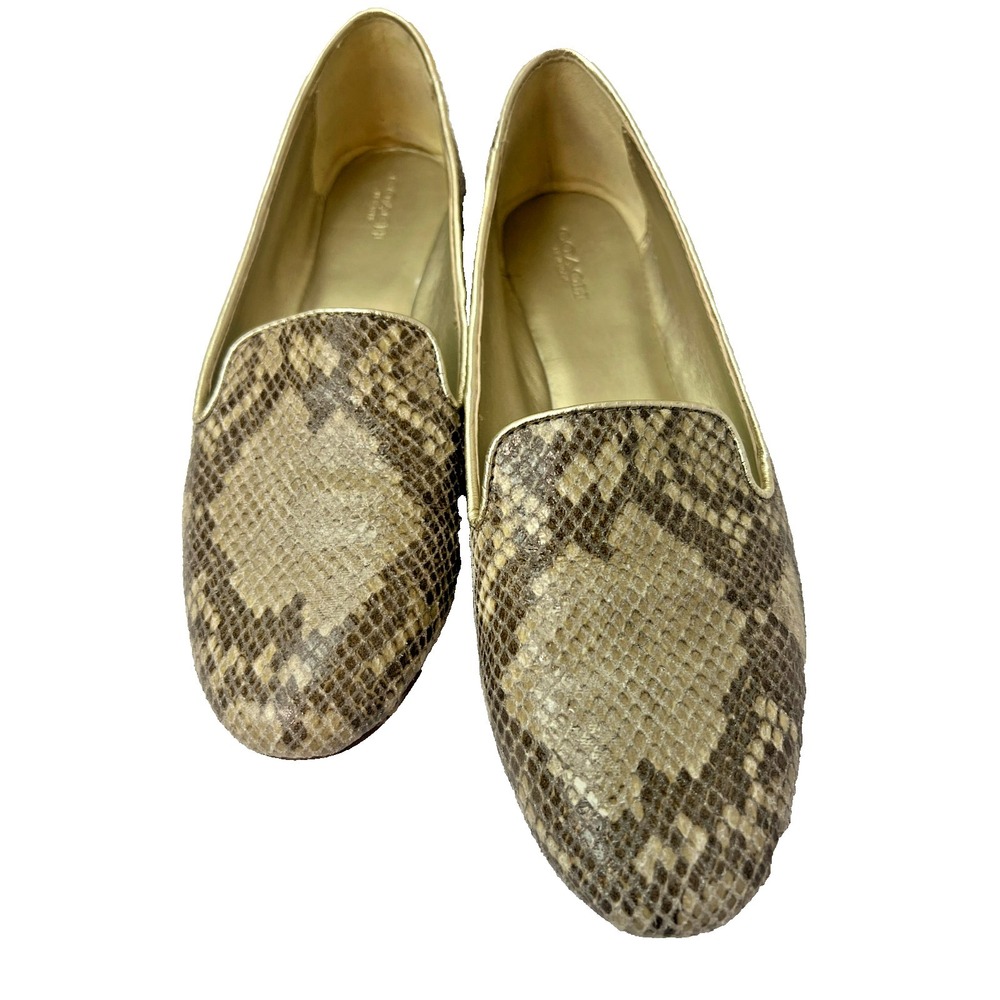 Coach Carrie Flat Loafer Tan Snake Pattern Leather Gold Trim & Insole SZ 9 - Picture 5 of 11